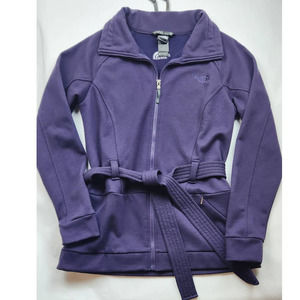 The North Face Avery Belted Tie Fleece Zip Jacket Large Purple Flawed